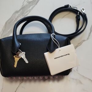 Alexander Wang Black Pebbled Leather Mini Satchel with Key Charm